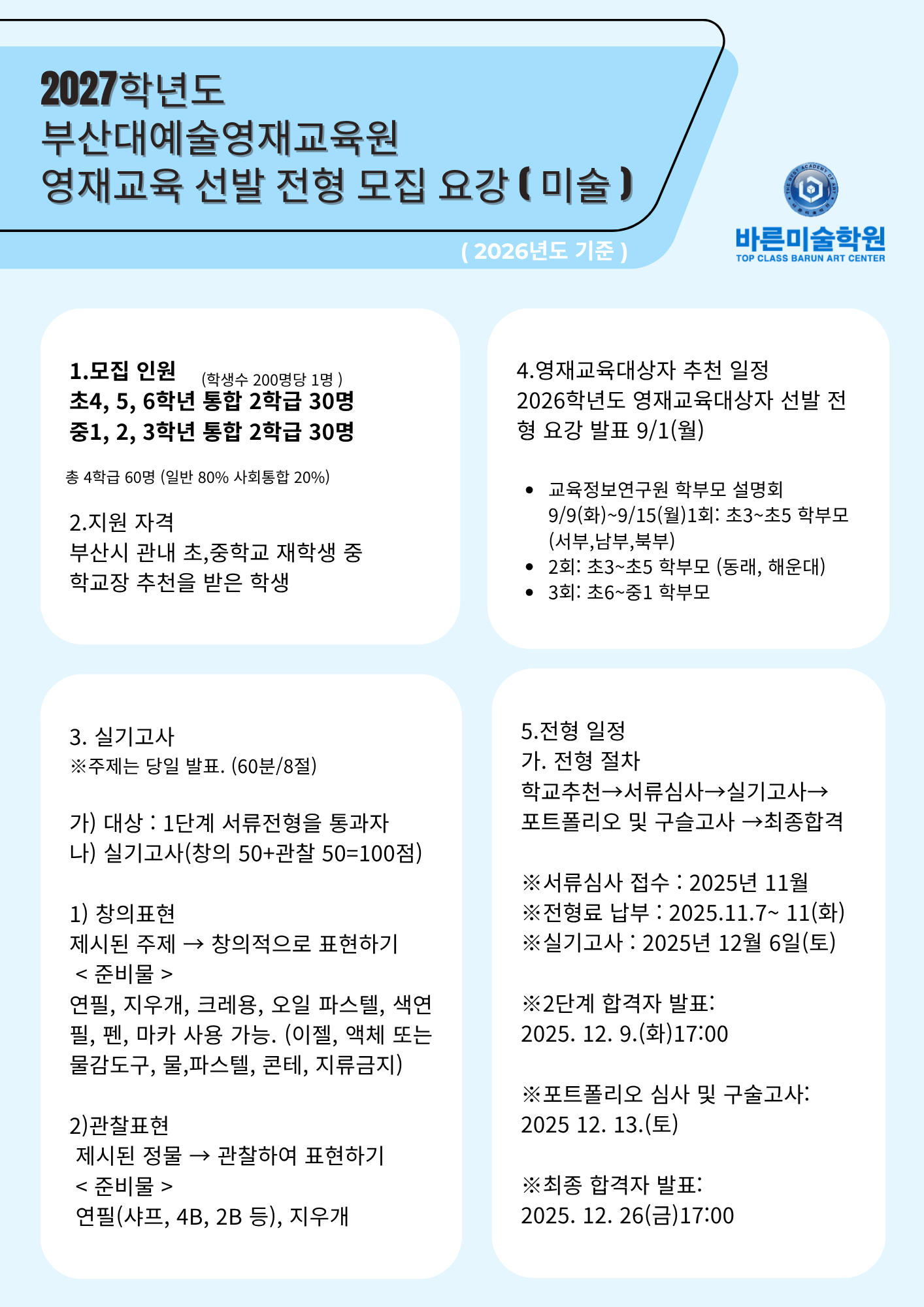 2027학년도 부산대예술영재교육원 미술 전형 준비 안내 자료